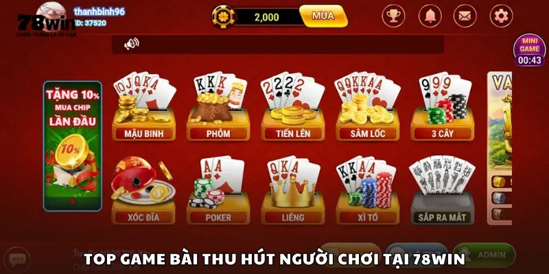 Top game bài thu hút người chơi tại 78Win