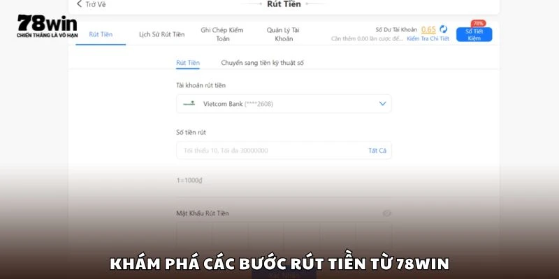 Khám phá các bước rút tiền từ 78win